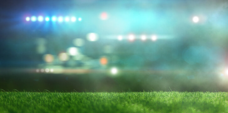 Image of empty football stadium background. textured soccer game field	
