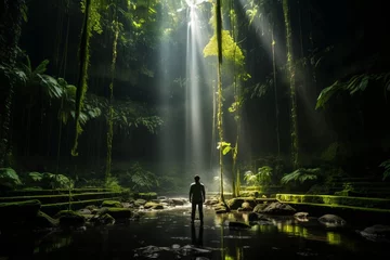 Foto op Aluminium Traveler Exploring A Hidden Waterfall, Generative AI © Shooting Star Std