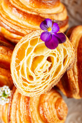 Delicious crispy, flaky, and buttery plain 13-layer croissant with a beautiful honeycomb.