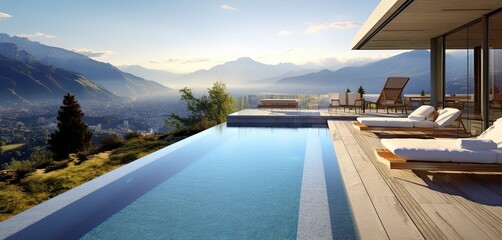Serene mountain escape. Poolside relaxation. Mountains retreat oasis. Infinity pool bliss. Elevated tranquility