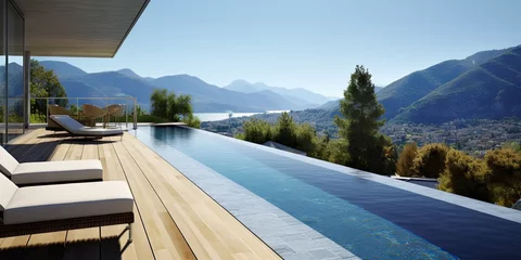  Serene mountain escape. Poolside relaxation. Mountains retreat oasis. Infinity pool bliss. Elevated tranquility © Wuttichai