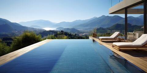 Serene mountain escape. Poolside relaxation. Mountains retreat oasis. Infinity pool bliss. Elevated tranquility