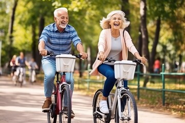Lively Seniors On Wheels: Leisurely Bike Ride Through Green Oasis
