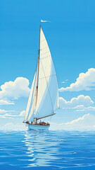 Fototapeta premium Close-up illustration of a sailboat floating in the sea