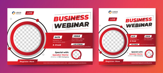Business Conference live webinar banner invitation and social media post template. Business webinar invitation design. Vector	
