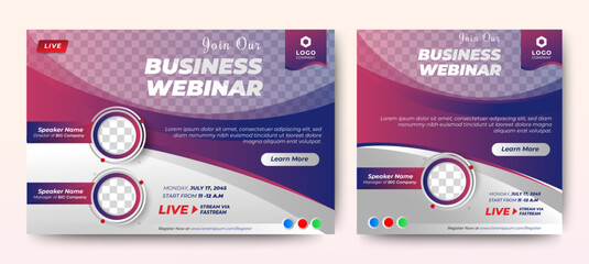 Business Conference live webinar banner invitation and social media post template. Business webinar invitation design. Vector	