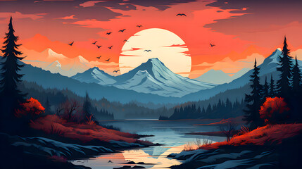 sunrise over the mountains. Generative AI  - obrazy, fototapety, plakaty