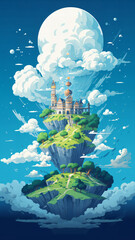 Illustration of a fantasy city in the sky