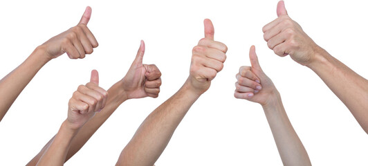 Digital png photo of hands with thumbs up on transparent background