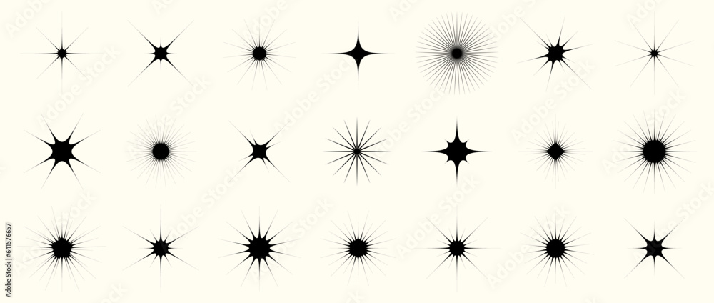 Poster blinks and twinkles set. retro bling stars collection. abstract black starburst pack. design element