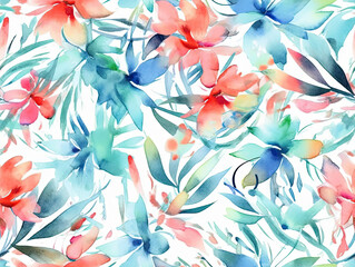 Watercolor flower pattern.Wild floral wallpaper. For fabric design. Created with generative AI tools