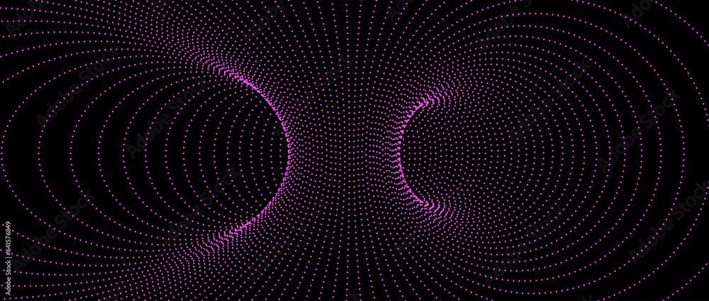 Poster wormhole wireframe structure. neon geometric dotted outline grid tunnel backdrop. 3d funnel or vorte