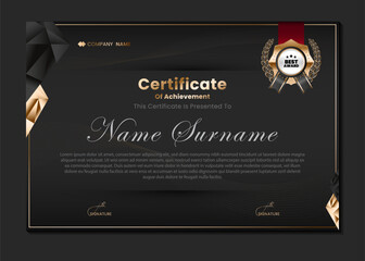 Award certificate design with diamond and gold theme. suitable for awards, graduations, certificates and others