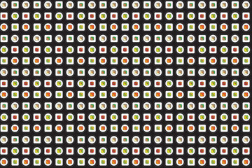 Illustration pattern of the square and circle shushi on black background.