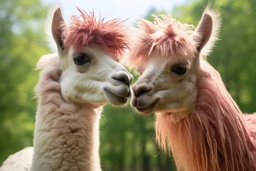 Zelfklevend Fotobehang A pair of llamas in love close up © Veniamin Kraskov