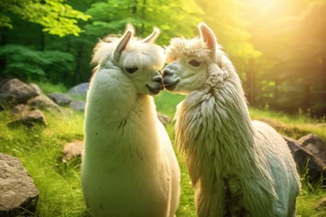 Fotobehang A pair of llamas in love close up © Veniamin Kraskov