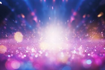 background of abstract blue, pink, purple and gold glitter lights. defocused, Generative AI