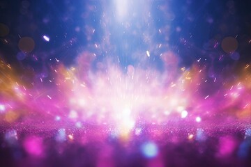 background of abstract blue, pink, purple and gold glitter lights. defocused, Generative AI