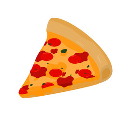 pizza slice with cheese, tomato, pepperoni, sausage and meat topping isolated illustration vector design