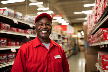 happy mature black male supermarket store worker