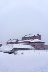 Obraz premium Hame Castle (Tavastia castle) on a snowy day in winter