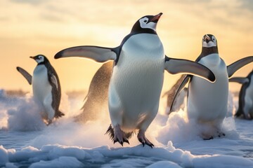 Happy Feet Fête: A Playful Scene of Penguins Dancing and Celebrating
