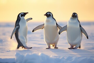 Whimsical Waltz: Penguins Dancing and Reveling in Joyful Moments
