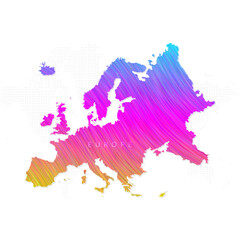 Europe Continent map in colorful halftone gradients. Future geometric patterns of lines abstract on white background. Vector illustration EPS10