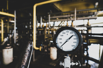 PSI pressure gauge Inside the offshore petroleum pipeline.