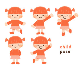 子供・女の子のポーズのイラスト素材セット