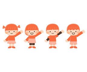 手を挙げる子供達のイラスト素材セット