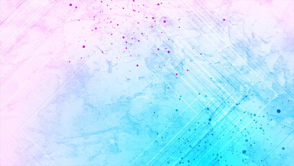 Blue pink grunge minimalistic background with lines and dots