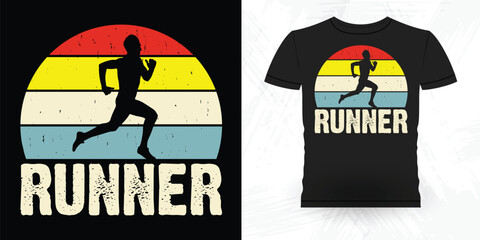 Funny Runner Running Marathoner Retro Vintage Running T-Shirt Design