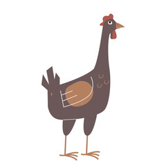 Funny cartoon chicken isolated on a white background. Vector illustration with domestic bird.