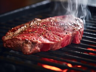 Beef Steak on a grill, close-up shot