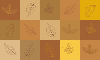 Autumn leaf on grid. Geometric seamless pattern. Vector Abstract Background.