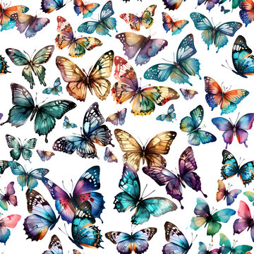 Watercolor Butterflies Seamless Pattern 
