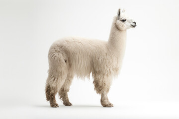 Lama in full growth stands on a white background