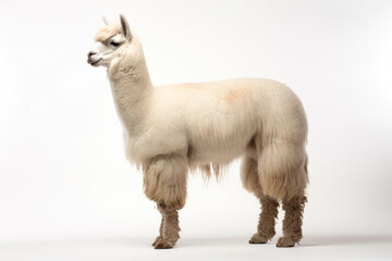 Lama in full growth stands on a white background