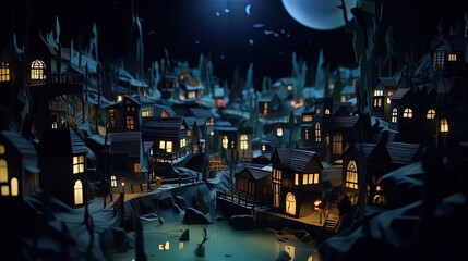 halloween town at night, generative ai