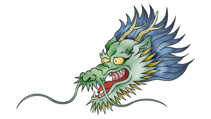 日本画風の龍の顔。ベクターイラスト。 Japanese painting style dragon face. Vector illustration.