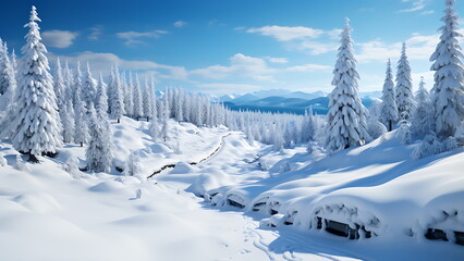 Fototapeta premium cold winter landscape in snowy forest.