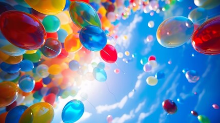 colorful balloons flying into the sky