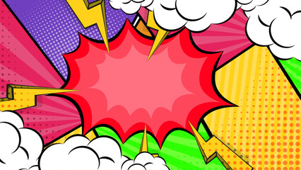 Colorful comic cartoon style frame border background with callout star halftone and contrast color combination