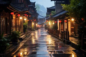 Schilderijen op glas Old chinese town with narrow streets in a rainy day © Adrian Grosu