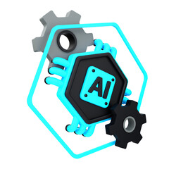 3d minimal artificial intelligence concept. Artificial Intelligence Machine. AI chip with gears. 3d illustration