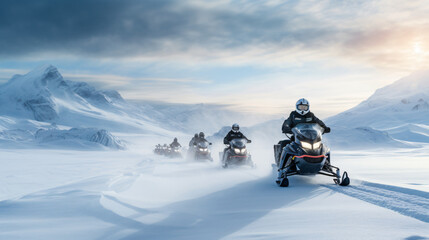 Snowmobiling in the snowy Arctic