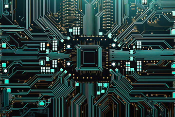 The printed circuit board of a modern computer. Motherboard for electronic systems and equipment.