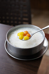 Water chestnuts in syrup coconut milk, Thai dessert.