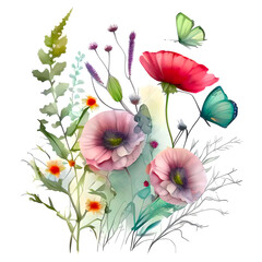 Wildflowers Butterfly Illustration 